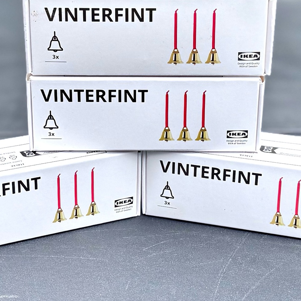 IKEA VINTERFINT Gold and Red Bell Ornaments Lot of FOUR!